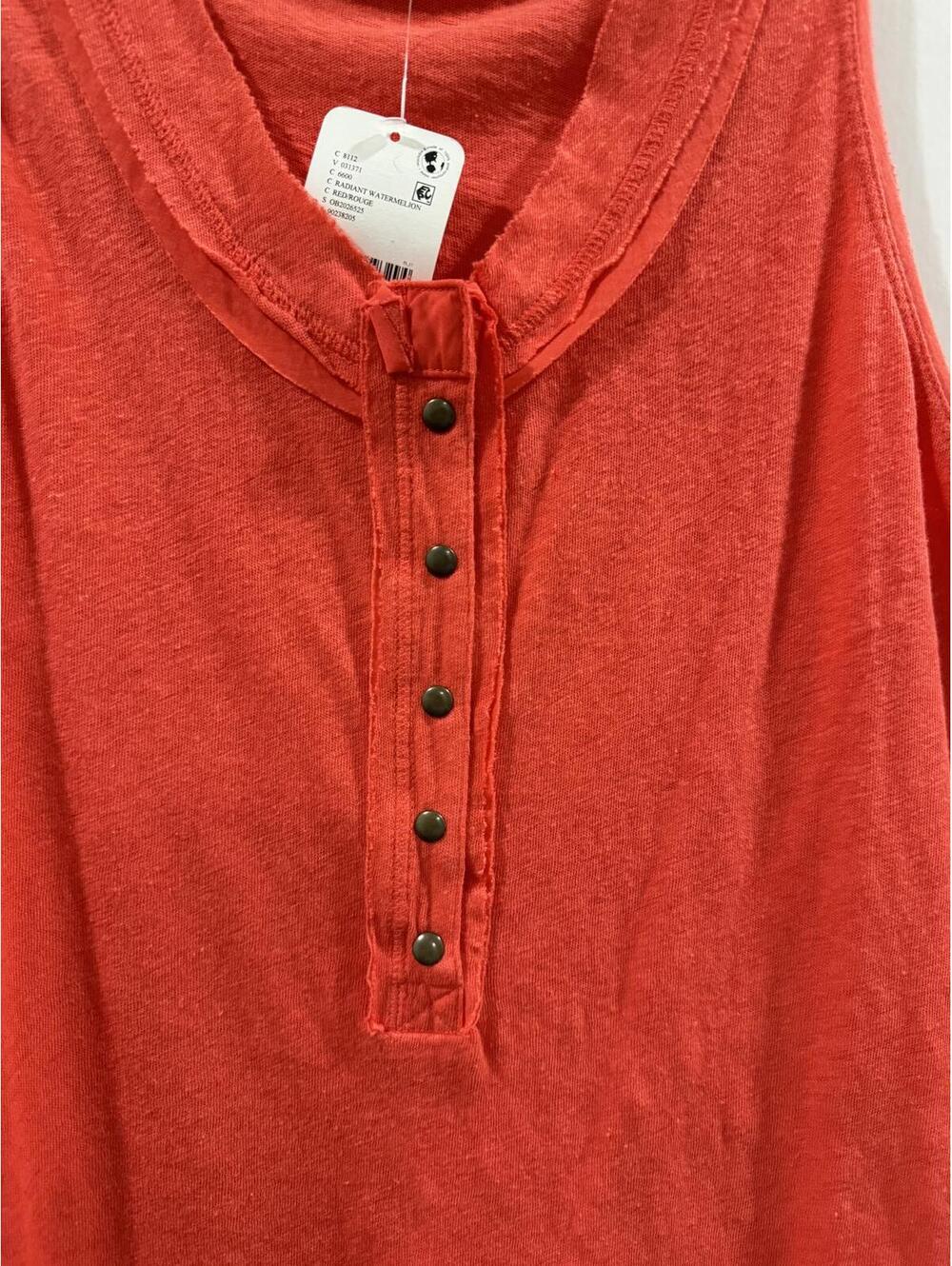 NWT Free People Love Language Red Linen Scoop Neck Henley Tank Top Small - Picture 6 of 9